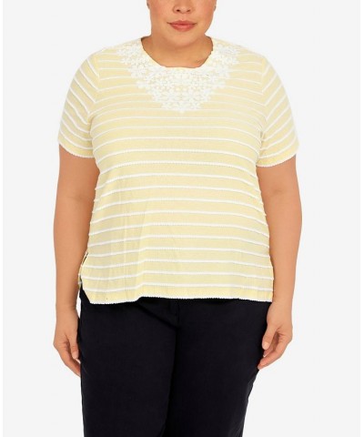 Plus Size Summer In The City Striped Flower Neck Top Yellow $33.81 Tops