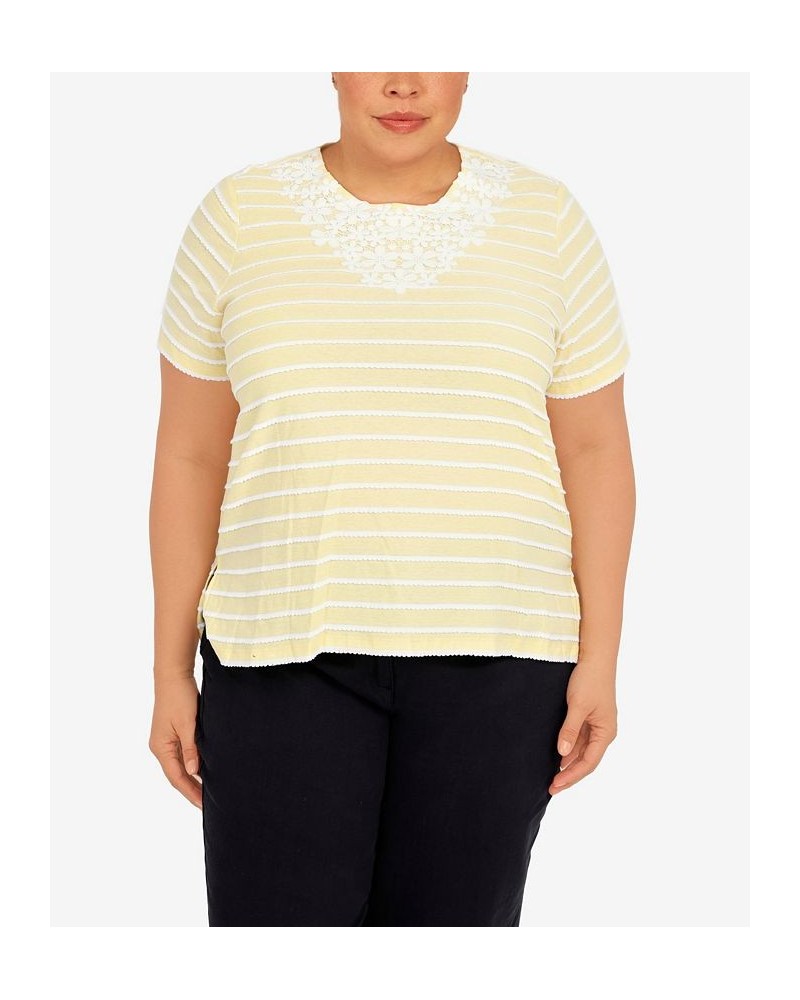 Plus Size Summer In The City Striped Flower Neck Top Yellow $33.81 Tops