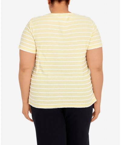 Plus Size Summer In The City Striped Flower Neck Top Yellow $33.81 Tops