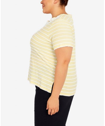 Plus Size Summer In The City Striped Flower Neck Top Yellow $33.81 Tops