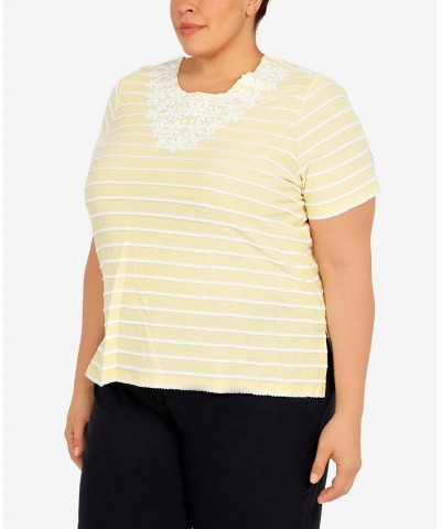 Plus Size Summer In The City Striped Flower Neck Top Yellow $33.81 Tops