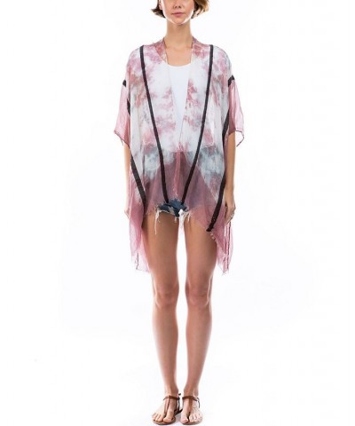 Women's Tie Dye Lightweight Topper Kimono Pink $31.77 Tops