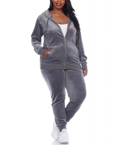 Plus Size Velour Tracksuit Loungewear 2pc Set Gray $35.19 Sleepwear