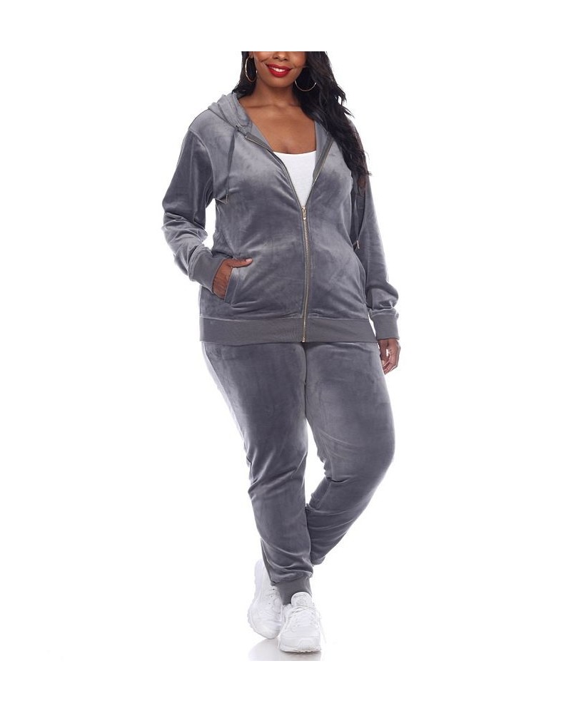 Plus Size Velour Tracksuit Loungewear 2pc Set Gray $35.19 Sleepwear