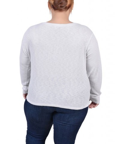 Plus Size Long Sleeve Ribbed Henley Gray $13.35 Tops