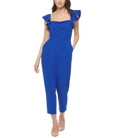 Women's Ruffle-Sleeve Square-Neck Cropped Jumpsuit Regatta $74.50 Pants