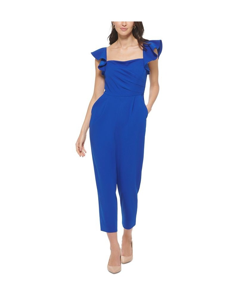 Women's Ruffle-Sleeve Square-Neck Cropped Jumpsuit Regatta $74.50 Pants