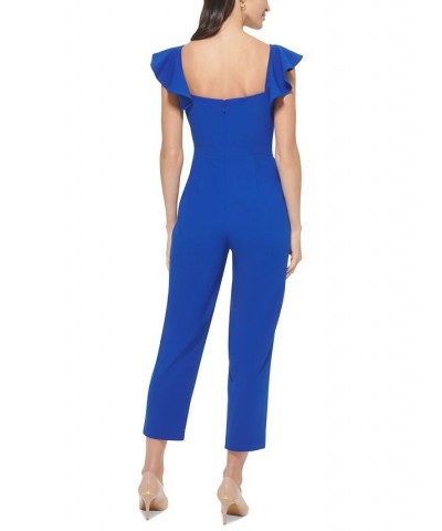 Women's Ruffle-Sleeve Square-Neck Cropped Jumpsuit Regatta $74.50 Pants