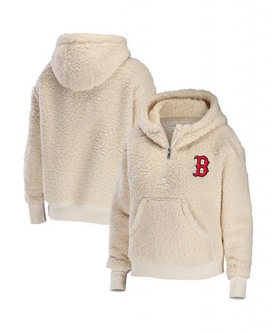 Women's Cream Boston Red Sox Plus Size Sherpa Quarter-Zip Hoodie Cream $48.79 Sweatshirts