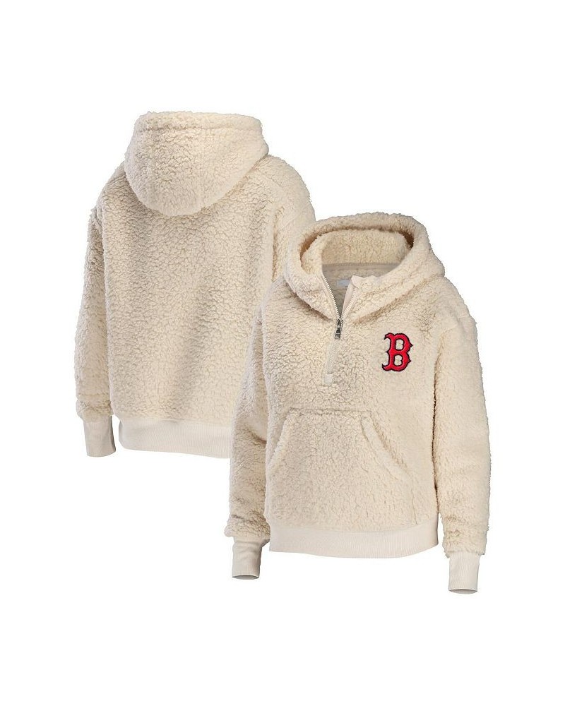 Women's Cream Boston Red Sox Plus Size Sherpa Quarter-Zip Hoodie Cream $48.79 Sweatshirts