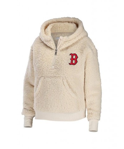 Women's Cream Boston Red Sox Plus Size Sherpa Quarter-Zip Hoodie Cream $48.79 Sweatshirts