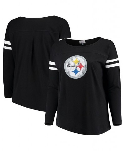 Women's Black Pittsburgh Steelers Plus Size Free Agent Long Sleeve T-shirt Black $32.39 Tops