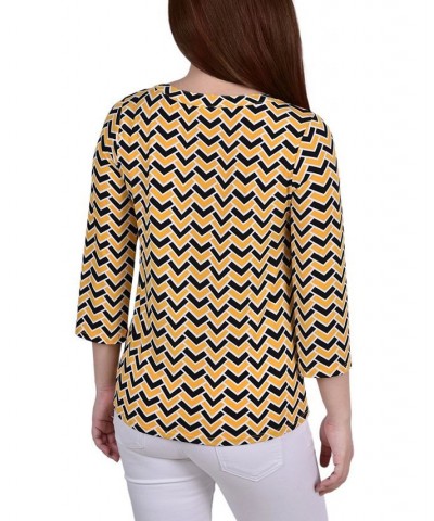 Women's 3/4 Sleeve Grommet Top Golden-Tone Black Chervon $14.08 Tops