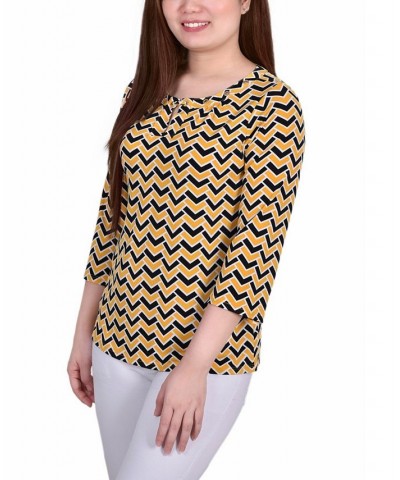 Women's 3/4 Sleeve Grommet Top Golden-Tone Black Chervon $14.08 Tops