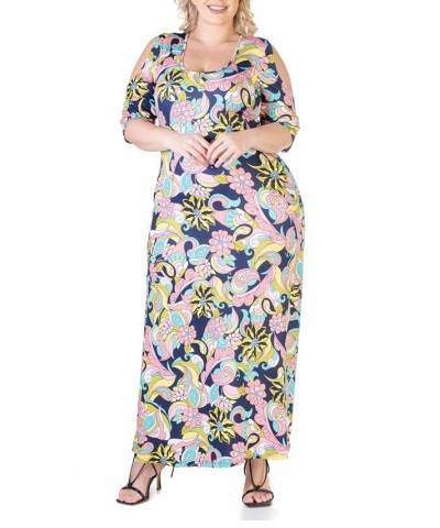 Plus Size Floral Flowy Maxi Dress Navy and Pink Multi $19.13 Dresses