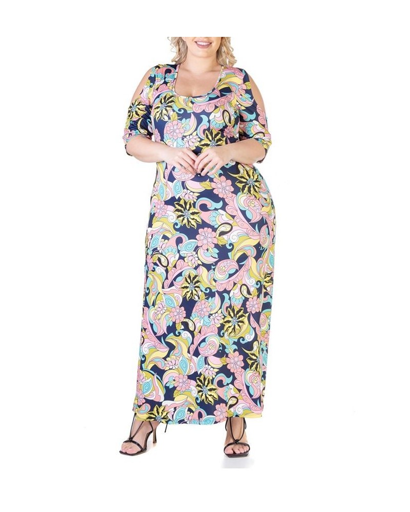 Plus Size Floral Flowy Maxi Dress Navy and Pink Multi $19.13 Dresses