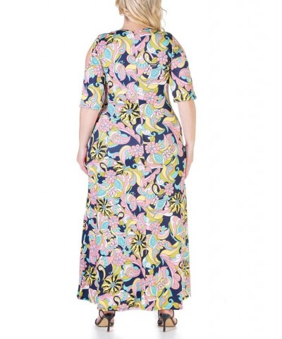 Plus Size Floral Flowy Maxi Dress Navy and Pink Multi $19.13 Dresses