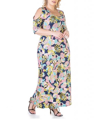 Plus Size Floral Flowy Maxi Dress Navy and Pink Multi $19.13 Dresses