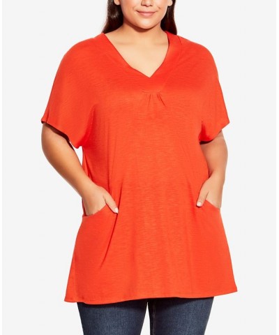 Plus Size Pocket Pleat Tunic Top Orange $26.88 Tops