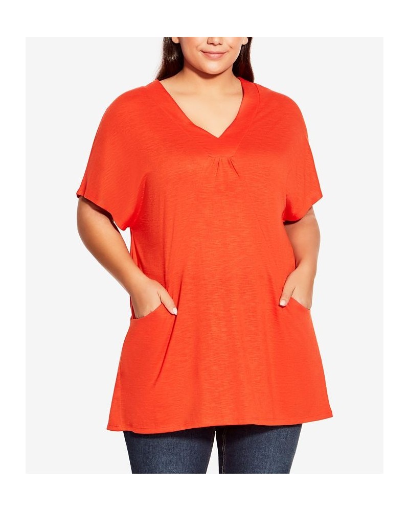 Plus Size Pocket Pleat Tunic Top Orange $26.88 Tops