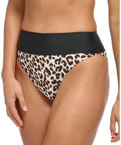 Women's Leopard-Print High-Waisted Bikini Bottoms Wild Thing Soft White $31.28 Swimsuits