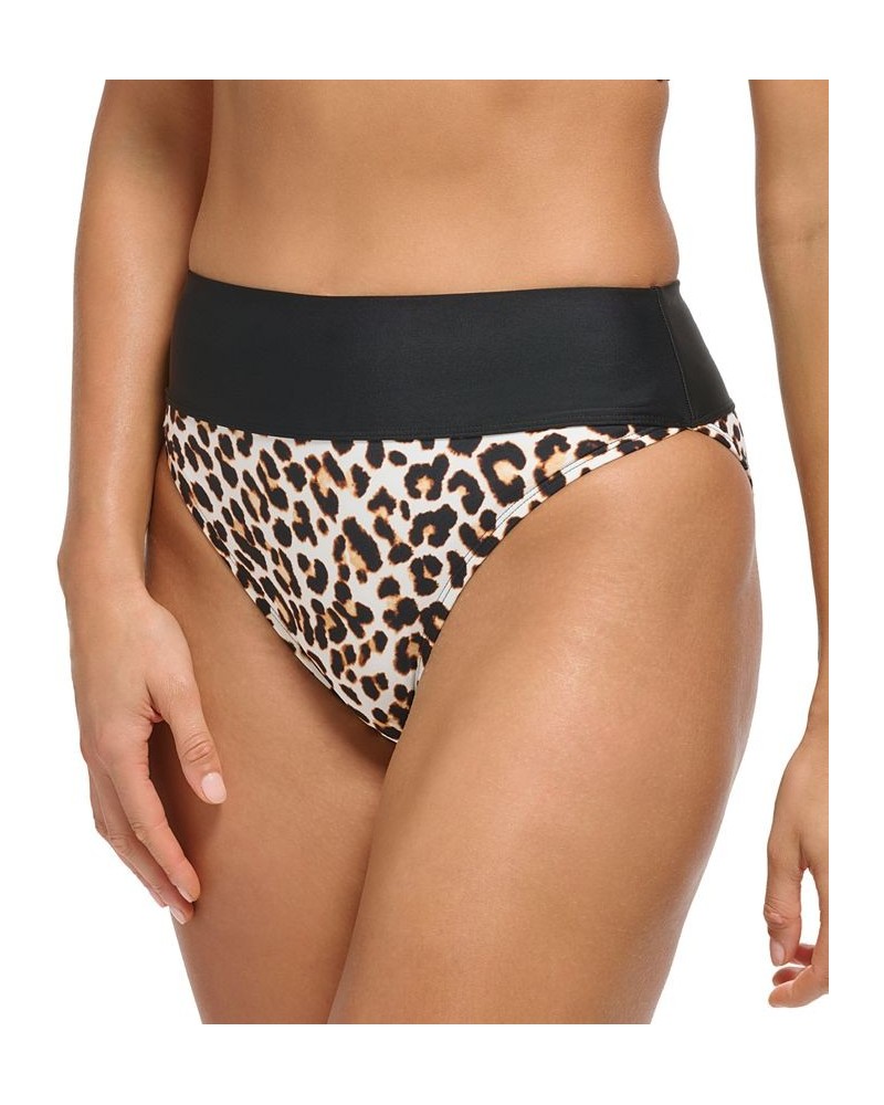 Women's Leopard-Print High-Waisted Bikini Bottoms Wild Thing Soft White $31.28 Swimsuits