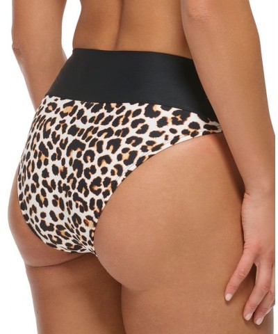 Women's Leopard-Print High-Waisted Bikini Bottoms Wild Thing Soft White $31.28 Swimsuits