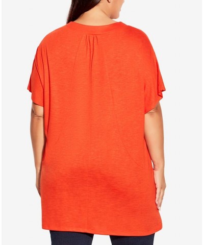 Plus Size Pocket Pleat Tunic Top Orange $26.88 Tops