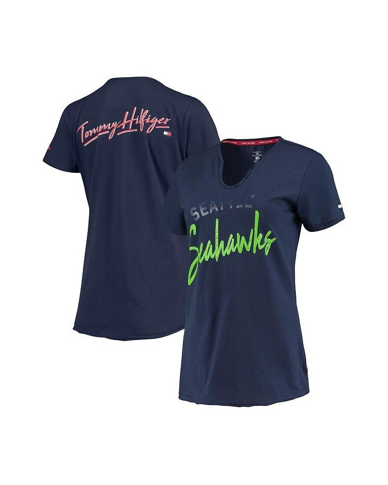 Women's College Navy Seattle Seahawks Riley V-Neck T-shirt Navy $19.11 Tops