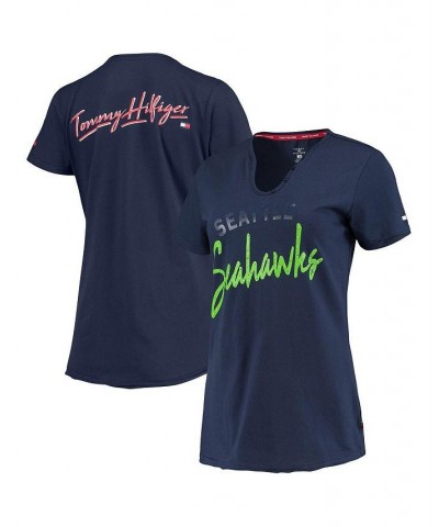 Women's College Navy Seattle Seahawks Riley V-Neck T-shirt Navy $19.11 Tops