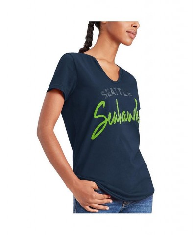 Women's College Navy Seattle Seahawks Riley V-Neck T-shirt Navy $19.11 Tops