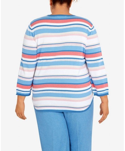 Plus Size Peace of Mind Spliced Multistripe Crewneck Sweater with Necklace Multi $40.08 Sweaters