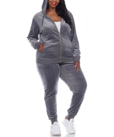 Plus Size Velour Tracksuit Loungewear 2pc Set Gray $35.19 Sleepwear