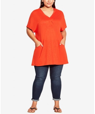 Plus Size Pocket Pleat Tunic Top Orange $26.88 Tops