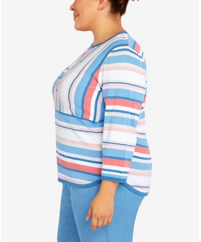 Plus Size Peace of Mind Spliced Multistripe Crewneck Sweater with Necklace Multi $40.08 Sweaters