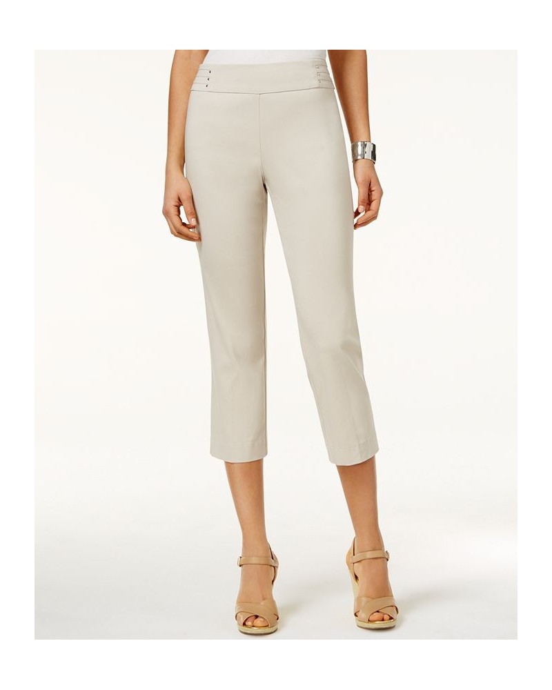 Petite Rivet-Detail Tummy Control Capri Pants Tan/Beige $17.39 Pants