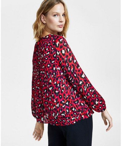 Women's Leopard-Print Double-Layer Blouse Poppy Multi $28.45 Tops