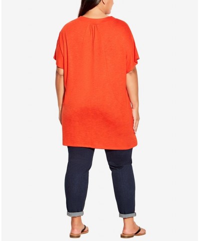 Plus Size Pocket Pleat Tunic Top Orange $26.88 Tops