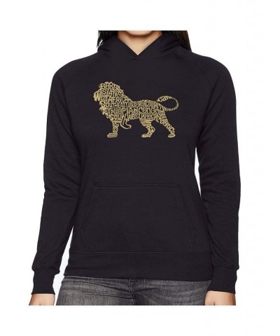 Women's Word Art Hooded Sweatshirt -Lion Black $27.00 Sweatshirts