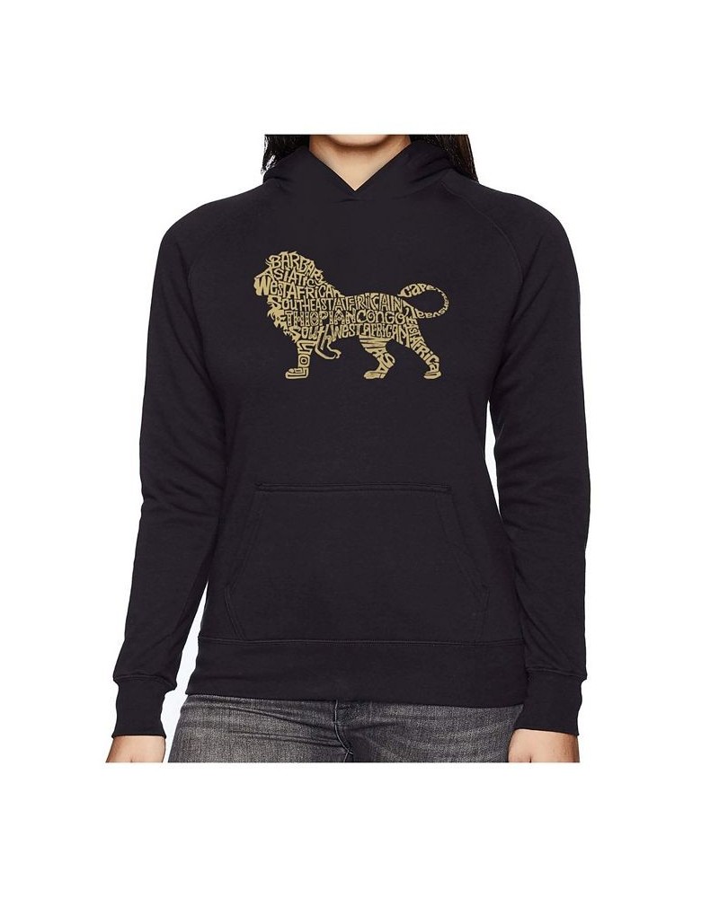 Women's Word Art Hooded Sweatshirt -Lion Black $27.00 Sweatshirts