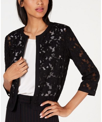 Broderie Cropped Lace Cardigan Black $53.46 Sweaters