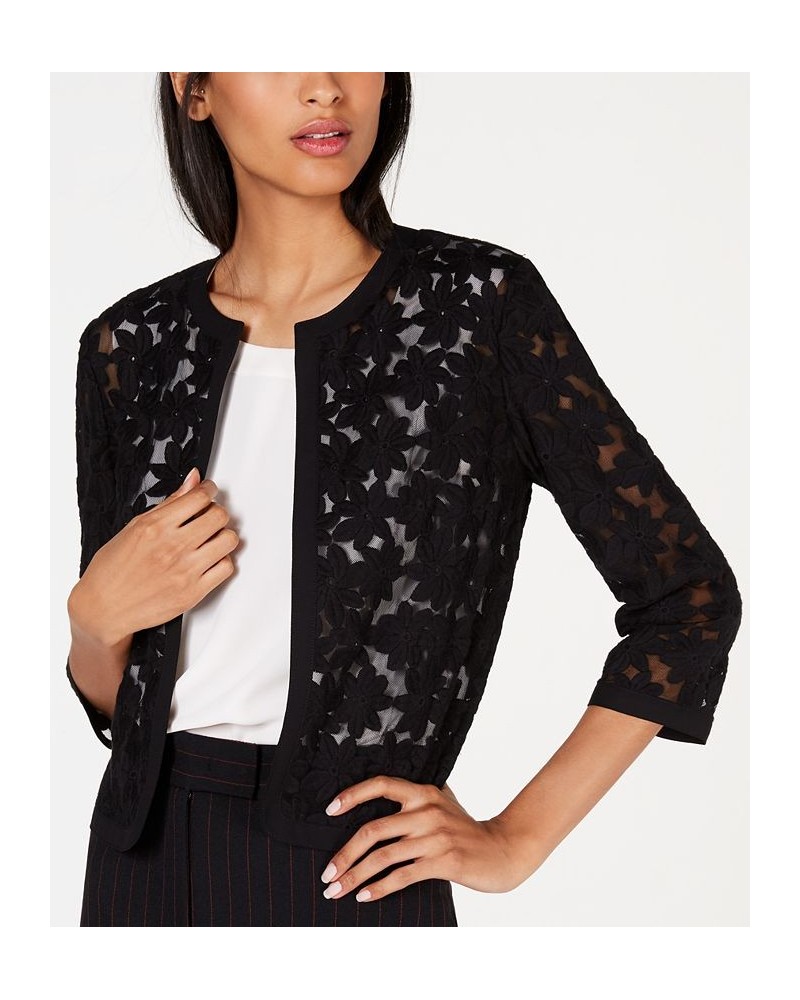 Broderie Cropped Lace Cardigan Black $53.46 Sweaters