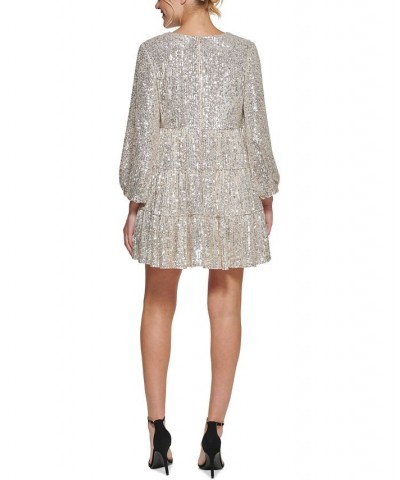 Sequinned Tiered Fit & Flare Dress Silver $67.32 Dresses