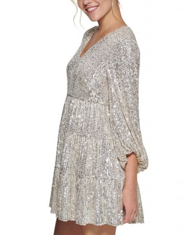 Sequinned Tiered Fit & Flare Dress Silver $67.32 Dresses