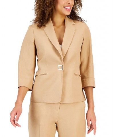 Petite Linen-Blend 3/4-Sleeve Jacket Tan/Beige $54.21 Jackets