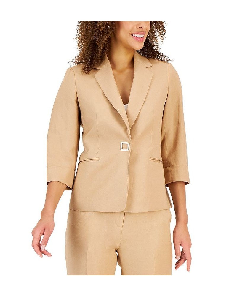 Petite Linen-Blend 3/4-Sleeve Jacket Tan/Beige $54.21 Jackets