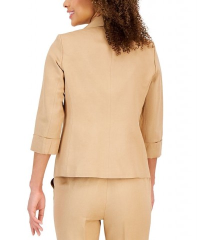 Petite Linen-Blend 3/4-Sleeve Jacket Tan/Beige $54.21 Jackets