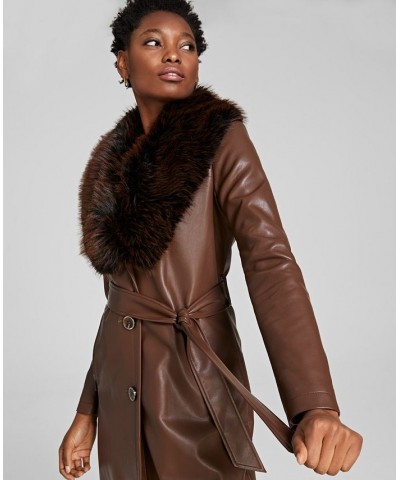 Women's Faux-Fur-Trim Faux-Leather Coat Coffee $83.60 Coats