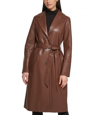 Women's Faux-Fur-Trim Faux-Leather Coat Coffee $83.60 Coats