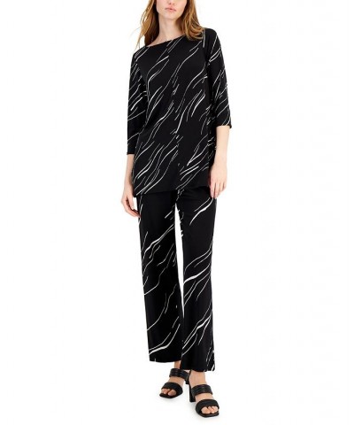 Women's Printed Wide-Leg Pants Black Marble $17.09 Pants